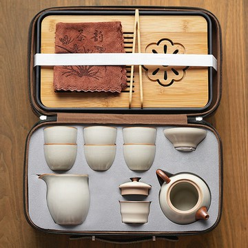 高檔汝窯功夫茶具套裝家用客廳辦公室旅行包戶外陶瓷泡茶壺禮盒裝