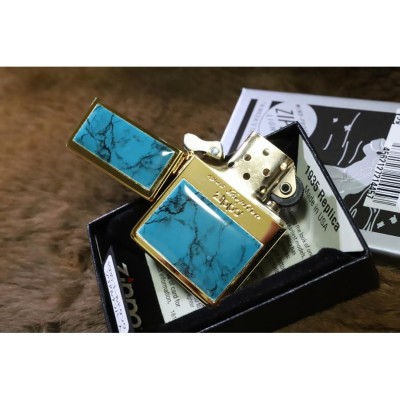 限定ZIPPO 1935レプリカ ターコイズパネル 金 ゴールド シリアル