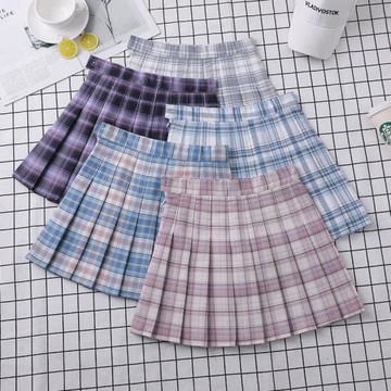 短裙女春夏格子a裙半身裙紫色衛衣配百褶裙高腰秋冬外穿顯瘦裙子