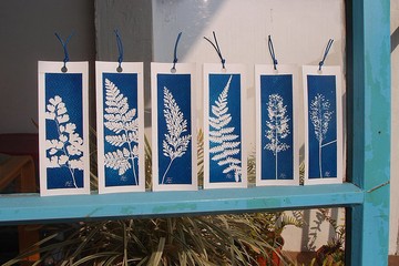 植物剪影。手作藍曬書籤。4 張一組