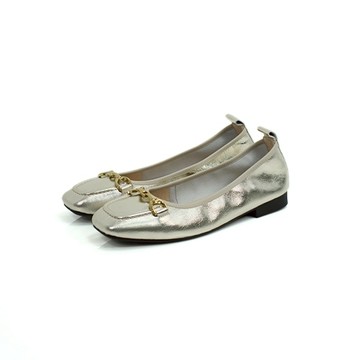 viina 經典馬銜釦真皮柔軟平底鞋-金