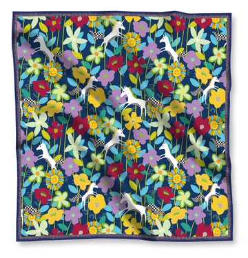chuchulove 90 X 90 絲巾方巾  印花 / 花海裡的獨角獸