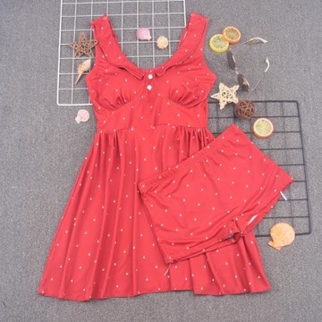 小可折扣  夏季女士分體泳衣保守裙式游泳衣沙灘度假防曬平角泳褲