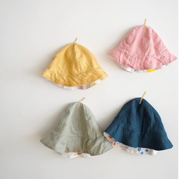 Apo's Love 阿波的愛印花布料 四季可用亞麻雙面帽 灰綠 /藏藍