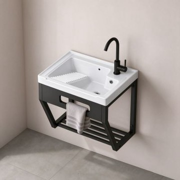 陽台洗衣池（長50cm）洗衣槽帶搓衣板水龍頭 浴室衛生間掛牆式洗手台 戶外庭院洗手盆