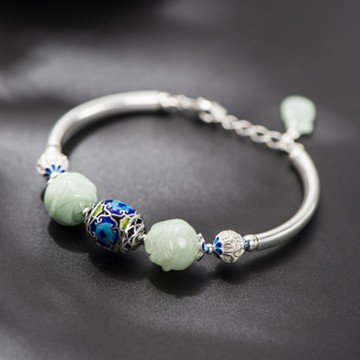 925純銀手鍊 和闐玉手環-流行精緻精美玫瑰花母親節情人節生日禮物女飾品73hm11【獨家進口】【米蘭精品】