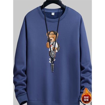 秋冬新款純棉衛衣男士圓領大碼寬松上衣加絨加厚男裝外套潮牌潮流