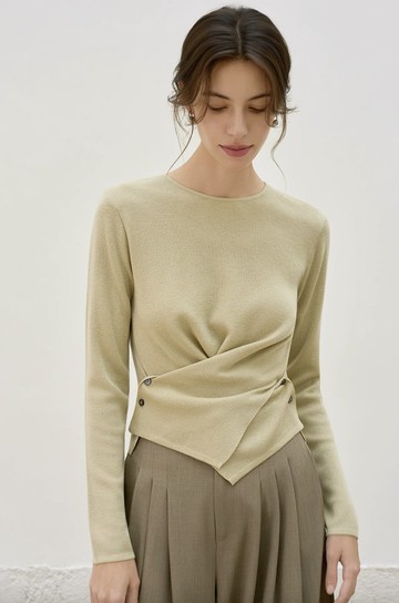 法式極簡 / 交疊下擺針織毛衣 / 羊毛混紡