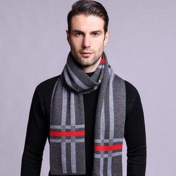 羊毛圍巾男冬季保暖韓版潮百搭高檔商務休閑簡約條紋長款圍脖加厚