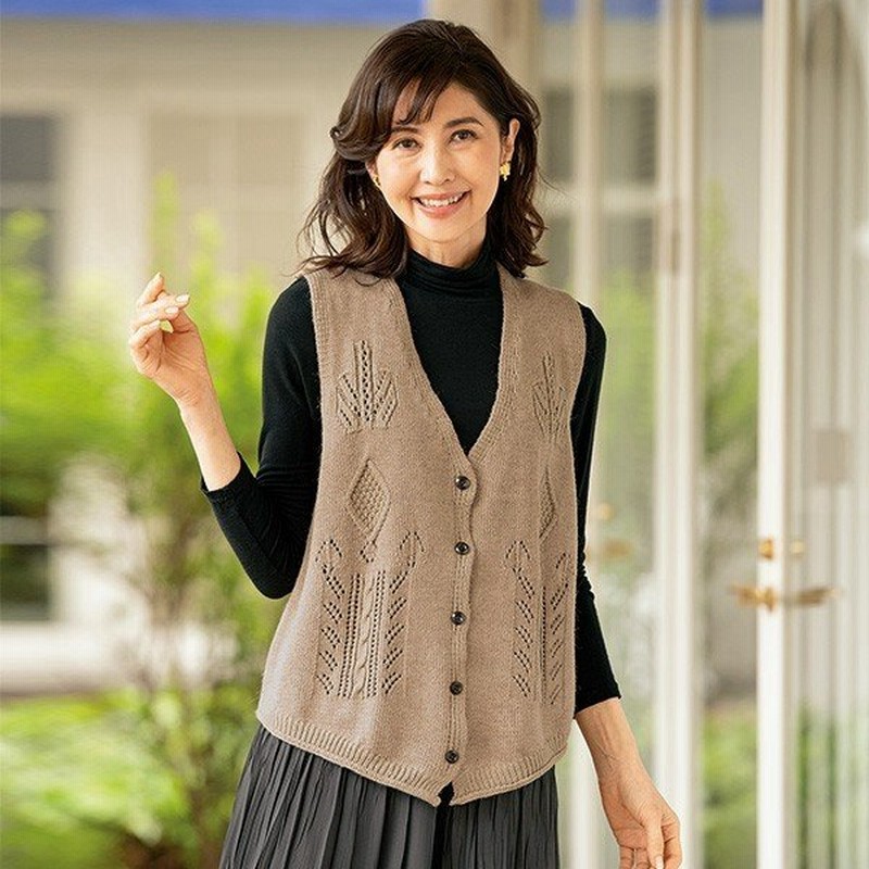 ベスト トップス レディース 秋 冬 透かしジャカードニットベスト 50代 60代 70代 80代 ミセスファッション シニアファッション 服 通販 Lineポイント最大0 5 Get Lineショッピング