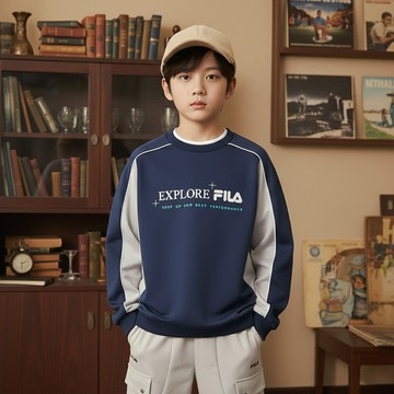 FILA KIDS 童長袖排汗快乾T恤-深藍 1TEZ-8320-DB