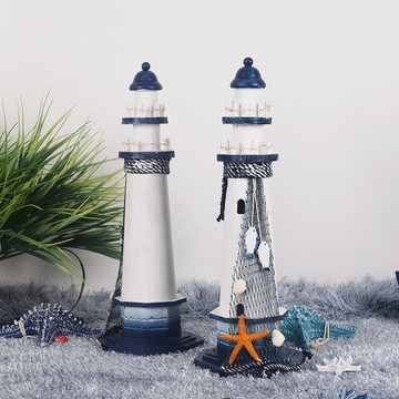 地中海燈塔裝飾實木做舊創意手工高38CM大燈塔模型裝飾品桌面擺件
