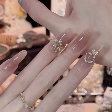 ➕最新設計款穿戴甲💅【鏡中月】純手工穿戴甲輕奢光療高級可拆卸純手作美甲片10片長梯穿戴甲 APCS