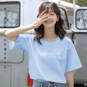 BJ COLLECTION 日系流星夢語印花圖案精梳棉短袖T恤上衣 BJC30118 FREE 藍色