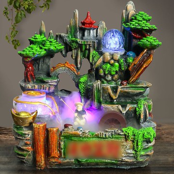 假山流水擺件風車水輪家居裝飾品客廳玄關噴泉加濕器辦公室工藝品