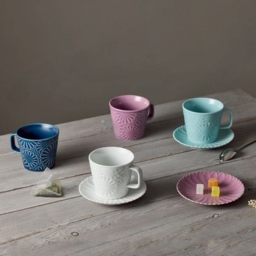 波佐見燒 - 八重菊杯碟組 (2件式) - 四款任選 - 170 ml 白雪