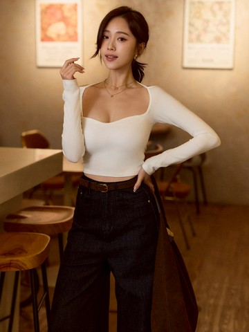 法式輕性感；簍空造型桃心領BraTop上衣 兩色