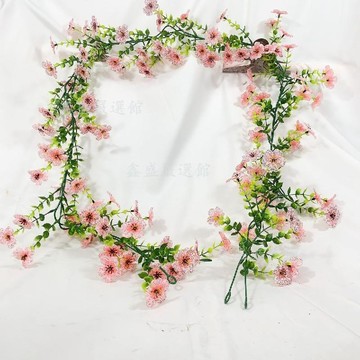 💖臺灣-熱賣💖跨境春色紫羅蘭藤條餐廳夏季植物裝飾品仿真植物藤蔓復活節仿真花04as