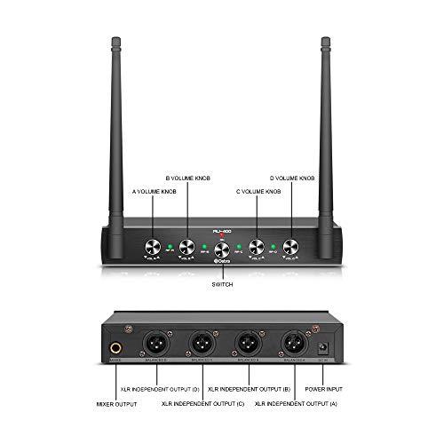 DデブラAU 400 PRO UHF 4チャンネルワイヤレスマイクシステム、コードレス手持ちマイク、メタルレシーバー、カラオケ教会パーティーにも対応 (ハンドヘルド