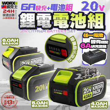 WORX 威克士 電池 充電器 鋰電池 充電電池 快充 大腳板 4.0 5.0 6.0 WA3922 6A 綠色