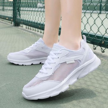 夏季女鞋小白鞋孔眼單網面透氣輕便軟底學生跑步運動鞋防臭旅游鞋