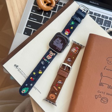 卡通刺繡牛仔錶帶 適用於Apple watch11錶帶 iwatch錶帶 全系列通用錶帶 當季錶帶