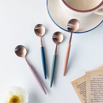 Bogen 艾菲爾玫瑰金茶匙4件組 E款  橄欖色、深粉色、焦糖色、海軍藍  1套