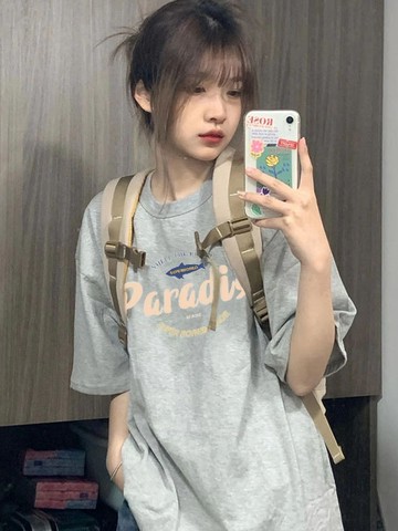 美式複古重磅純棉短袖t卹女小眾ins時尚遮肉顯瘦寬鬆百搭半袖上衣