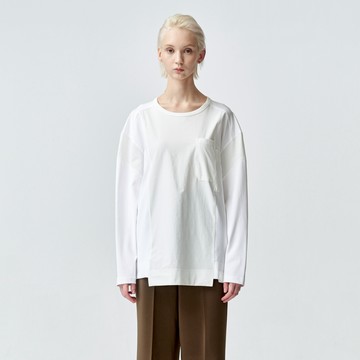 白色剪接錯位設計寬版T-shirt | 00202410106