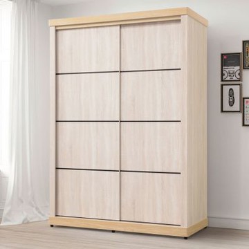 文創集 莎比利雙色4.8尺推門衣櫃-145x63x200cm免組