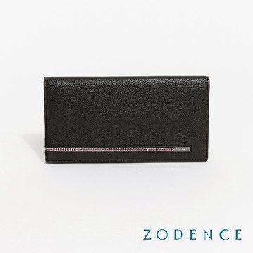 ZODENCE KIRK進口真皮格紋6卡長夾-黑