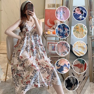 imaco旗艦店 沁涼感100%嫘縈吊帶V領睡衣長裙(8款)