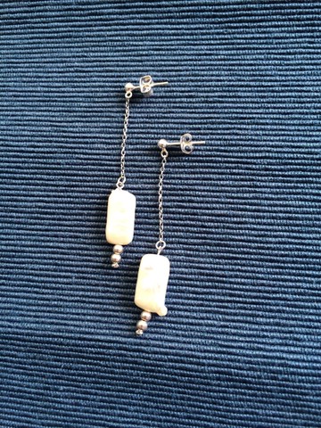 自家設計100%手工製925純銀長方形異型淡水珍珠耳環