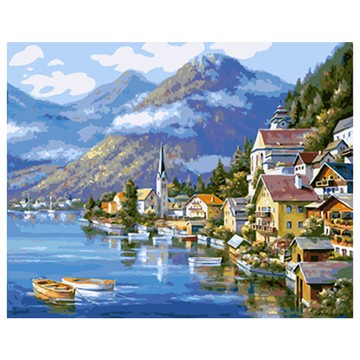 ARTLIFE 數字油畫DIY DT113 湖畔山城  50 x 40cm  湖畔山城 藍色