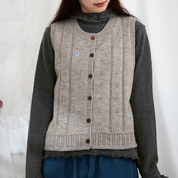 溫柔鉤花鏤空毛衣背心048921