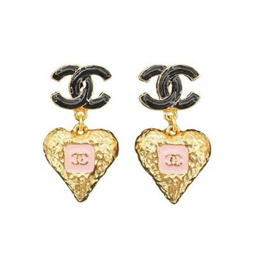 Chanel 香奈兒 展示品 黑雙C logo愛心耳環(粉/金)