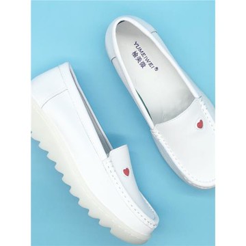 榆美微軟底護士鞋女白色秋冬季新款韓版平底坡跟氣墊透氣防滑