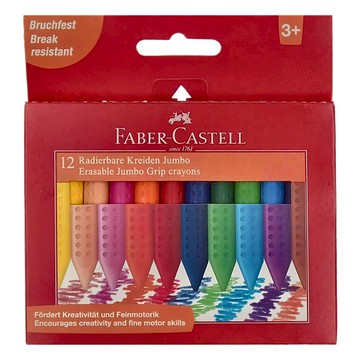 FABER-CASTELL 輝柏 握得住可擦拭大三角粗芯蠟筆  12色  1盒