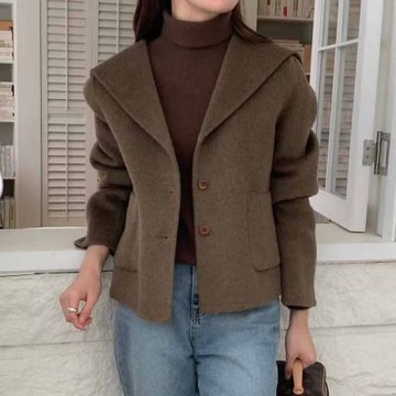 正韓外套 手工蕾薩羊毛呢短款大衣ATM1135-創翊韓都