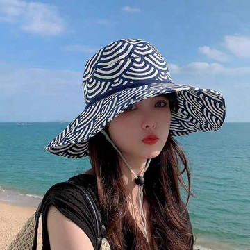 雨菲|免運 防曬 遮陽帽 太陽帽 漁夫帽 浪花朵朵漁夫帽女夏季防曬遮陽帽韓版百搭海邊度假大檐遮臉太陽帽 夏日必備