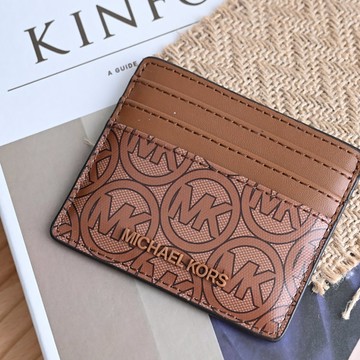 MICHAEL KORS JODIE 經典圓標MK花紋隨身卡片夾.咖