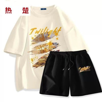 【臺灣出貨】夏季套裝男美式潮牌帥氣寬鬆男短袖短褲一整套搭配兩件運動套裝12薄款套裝男裝運動上衣籃球套裝