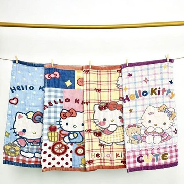 Hello kitty可愛洗臉純棉紗布兒童毛巾洗澡家用柔軟(四條)