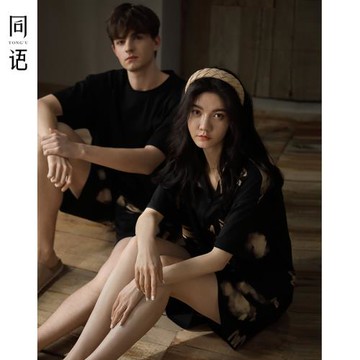 同語【涼感棉】情侶睡衣夏天短袖薄款家居服寬松可外穿男女士套裝