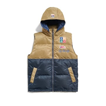 江戶勝 日系 男裝 御朱印系列 拼接羽絨背心(苔綠色) #背心