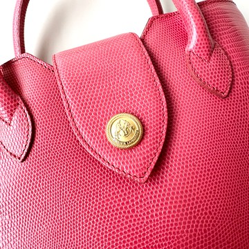 DIDIER LAMARTHE桃紅色蜥蜴皮壓紋二用包G58 vintage