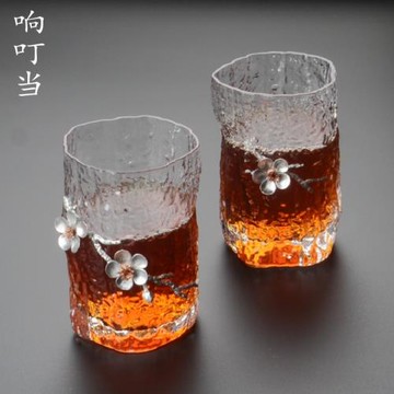 日式樹紋杯錘紋玻璃杯辦公室水杯女家用耐熱花茶杯梅花透明個人杯