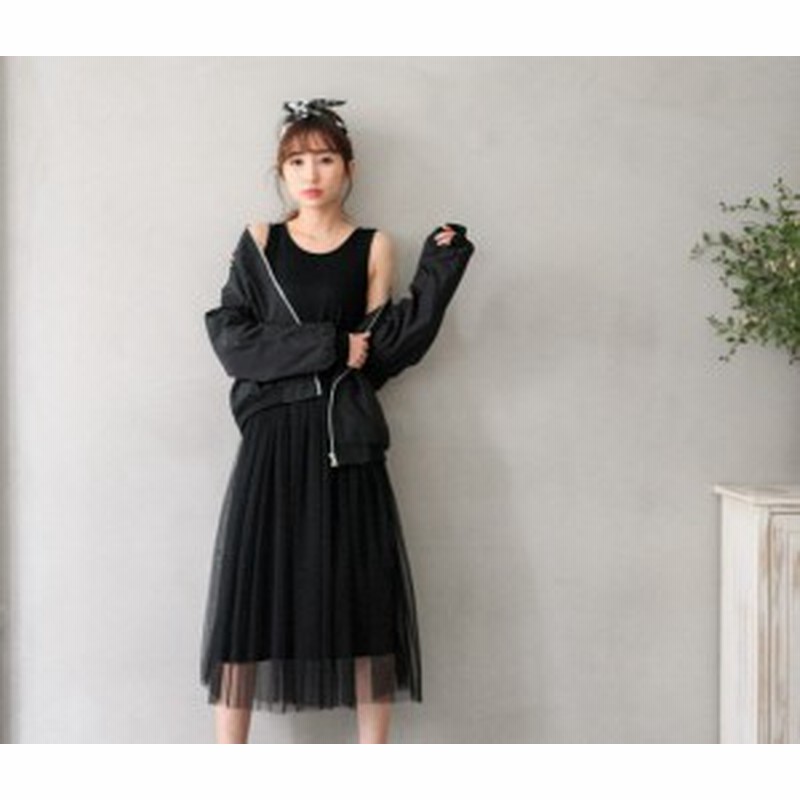 タンクトップ シフォンスカートのワンピース 異素材ミックスワンピース プチプラ シースルー カジュアル リラックス 黒 白 灰色 通販 Lineポイント最大1 0 Get Lineショッピング