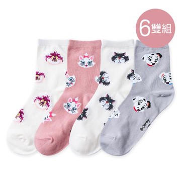 【ONEDER】迪士尼滿版中筒襪 瑪麗貓 柴郡貓長襪22-26cm-6雙組(AC-A304)