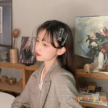 一對裝 鏤空水晶發夾女側邊劉海一字發卡頭飾品【倪醬小鋪】